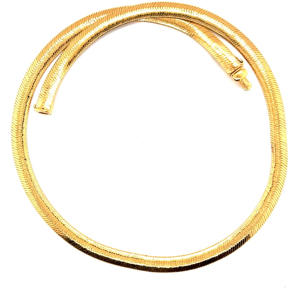 Gold Tone Herringbone Snake Chain Necklace Flat Wide Liquid Gold 16.5 Inch